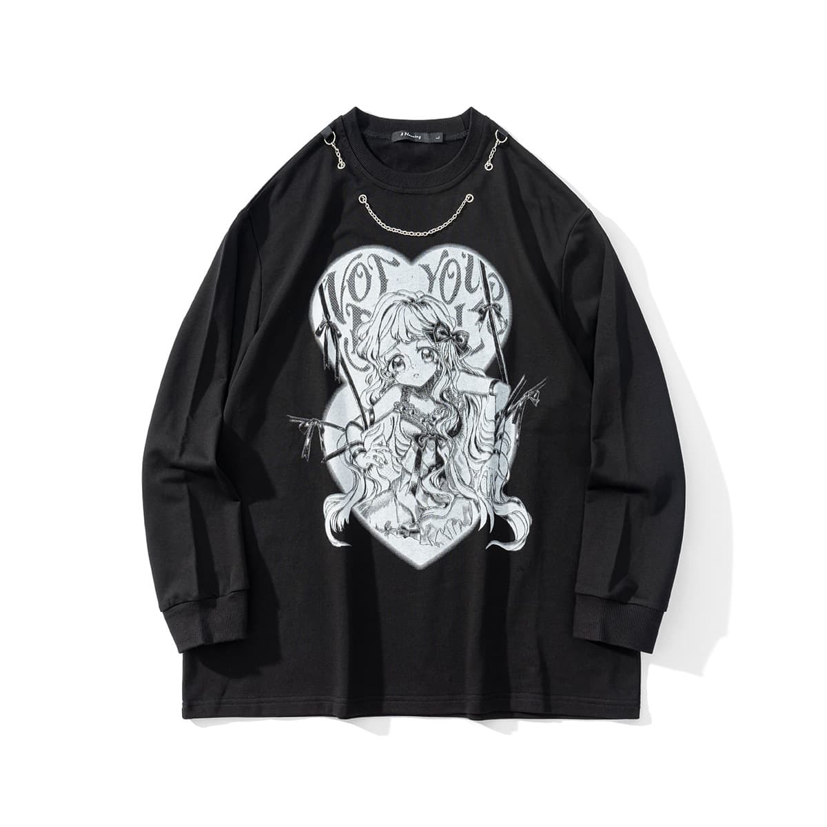 地雷系ファッション 漫画の女の子プリント長袖Tシャツ
