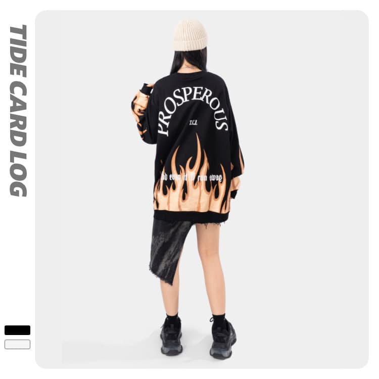 地雷系ファッション ラウンドネックプルオーバー長袖ルーズTシャツ