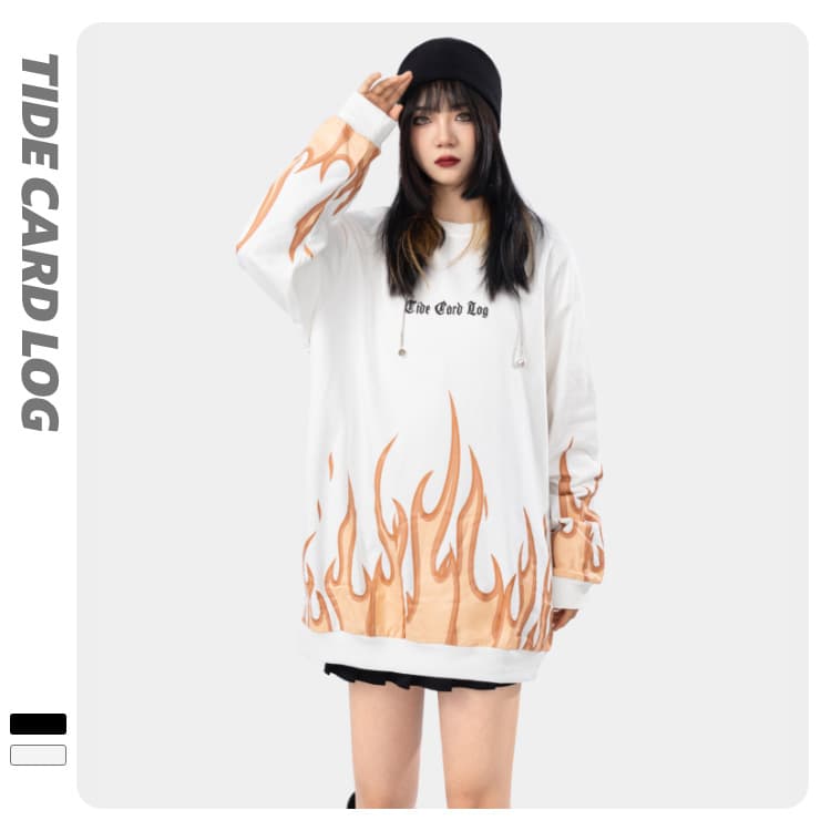 地雷系ファッション ラウンドネックプルオーバー長袖ルーズTシャツ