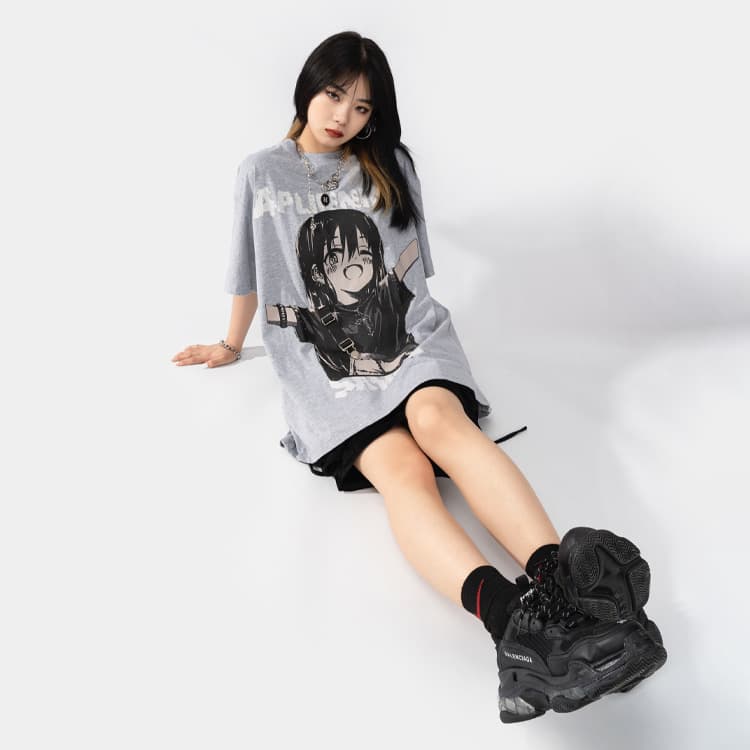 地雷系ファッション 原宿風アニメ漫画Tシャツ