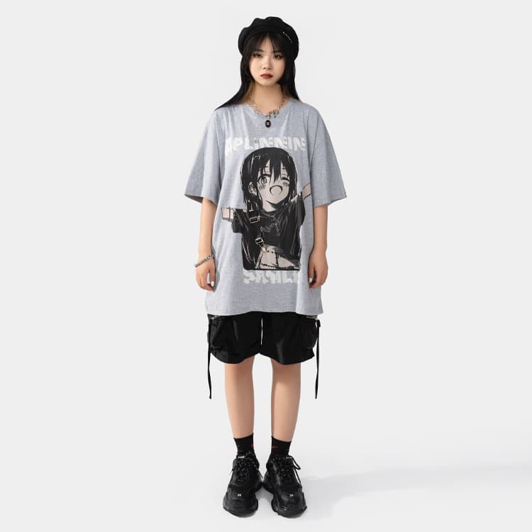 地雷系ファッション 原宿風アニメ漫画Tシャツ