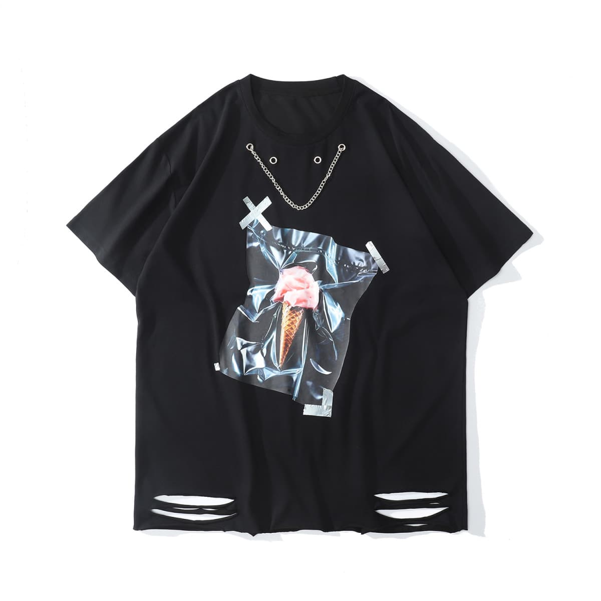 地雷系ファッション アイスクリームステッカープリントルーズTシャツ