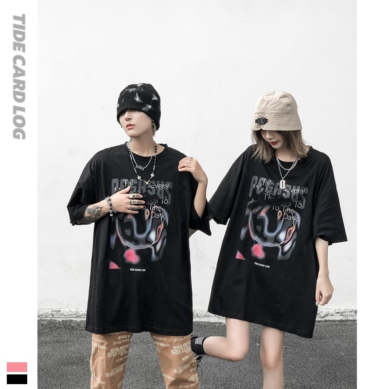 地雷系ファッション ダークルーズ半袖Tシャツ