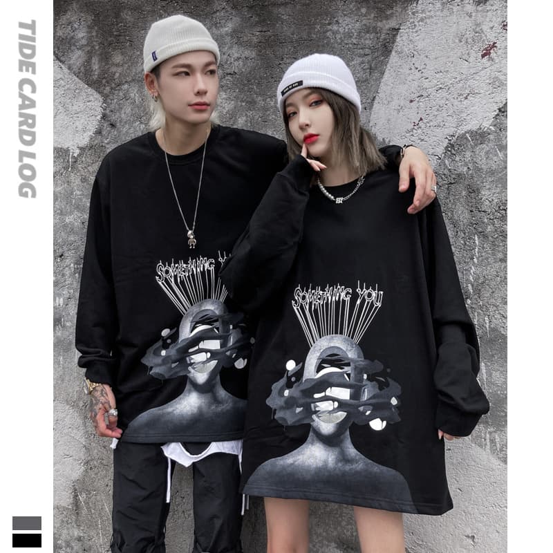 地雷系ファッション ラウンドネックルーズTシャツ
