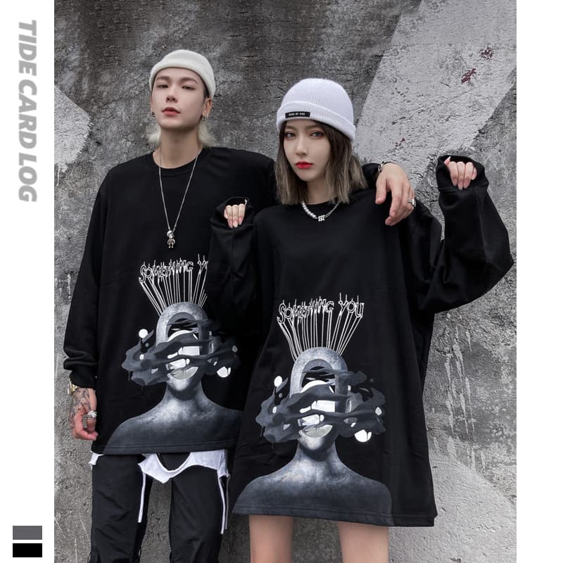 地雷系ファッション ラウンドネックルーズTシャツ