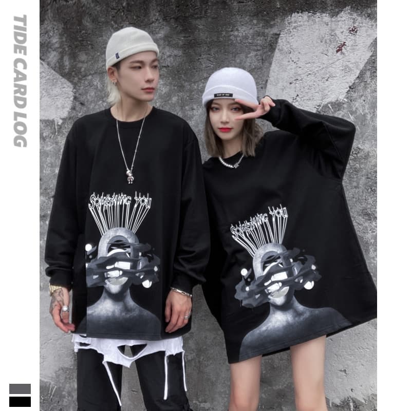 地雷系ファッション ラウンドネックルーズTシャツ