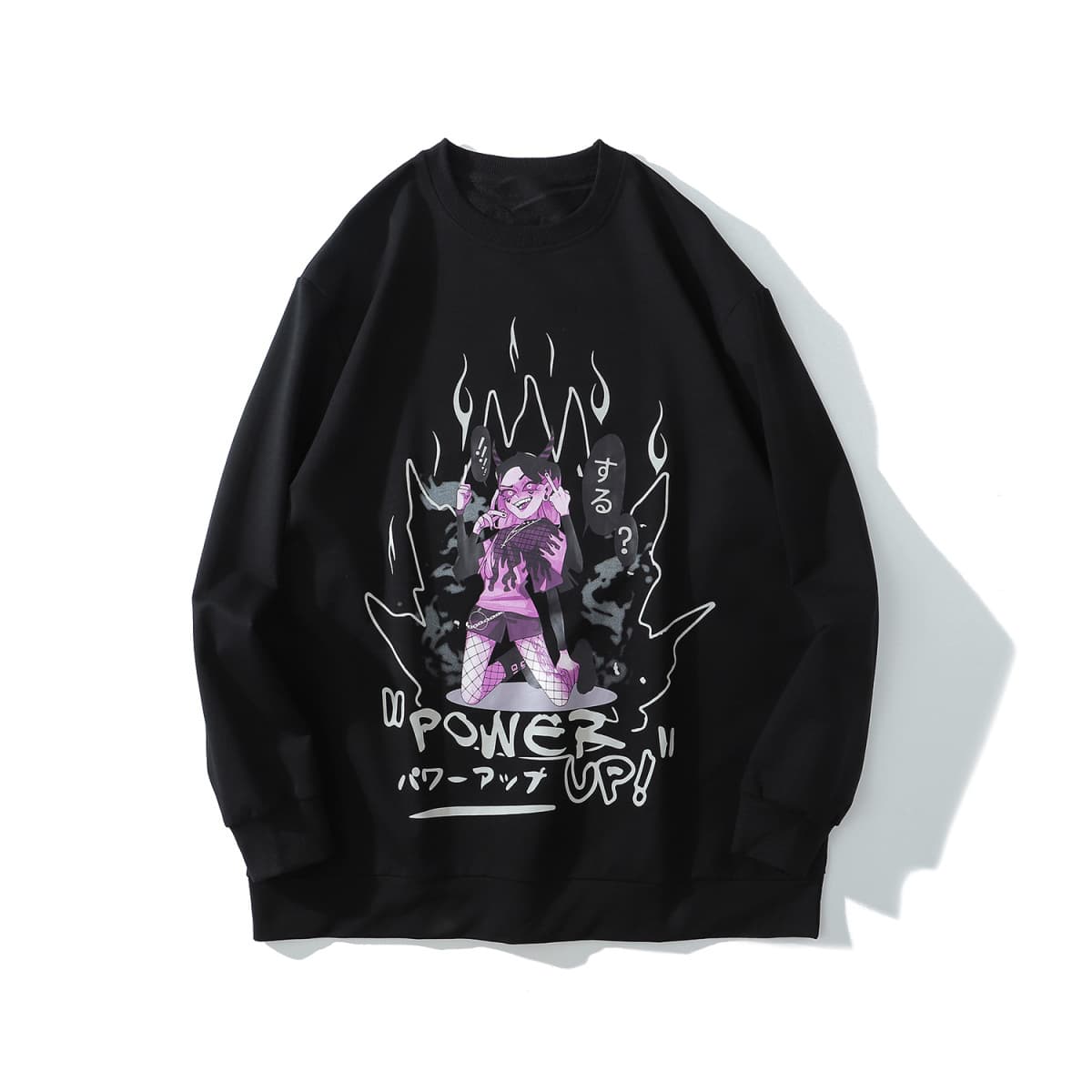 地雷系ファッション 漫画風女の子イラスト 長袖Tシャツ