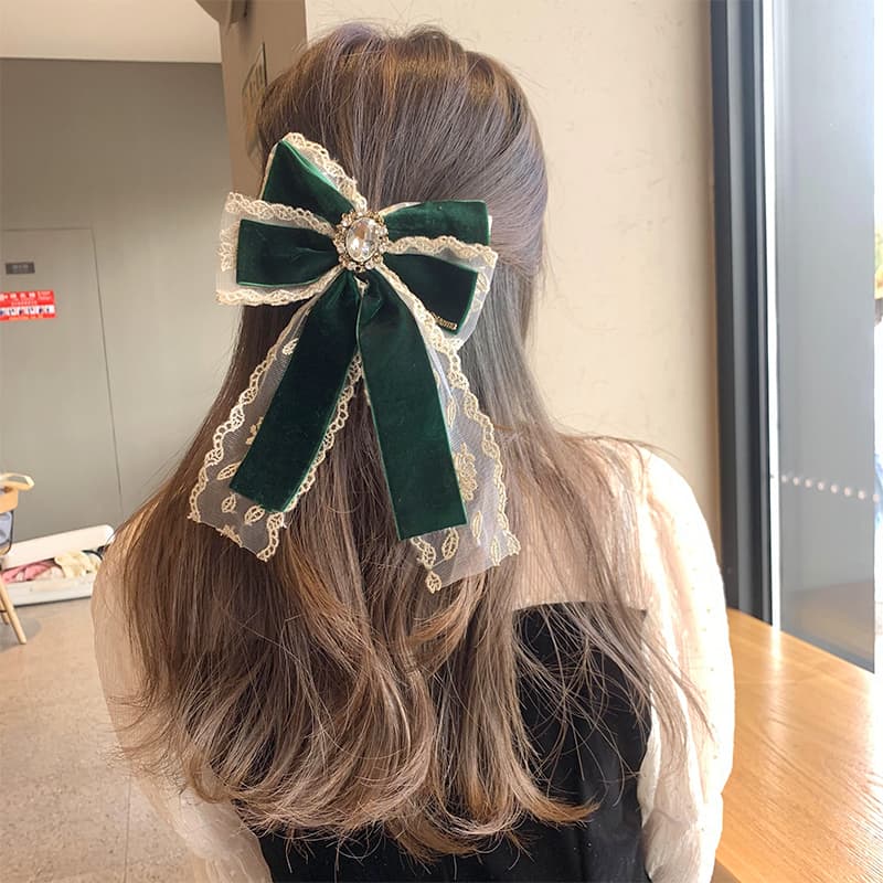 地雷系ファッション レース付き リボンヘアピン