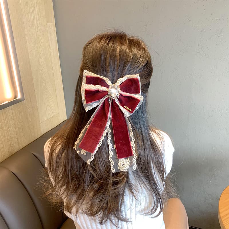 地雷系ファッション レース付き リボンヘアピン