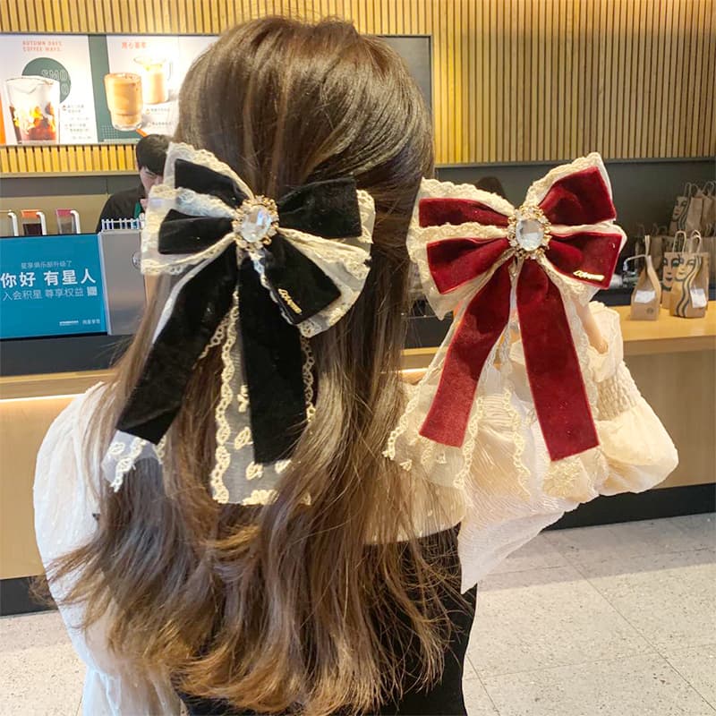 地雷系ファッション レース付き リボンヘアピン