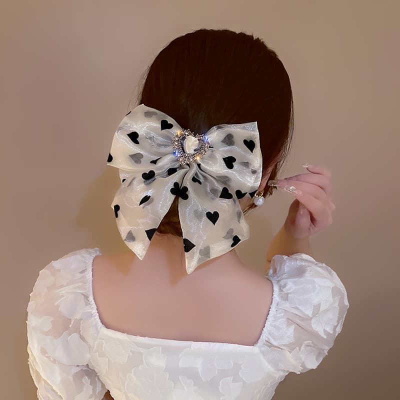 地雷系ファッション 大型ヘアピン モノクロームハート リボンヘアピン