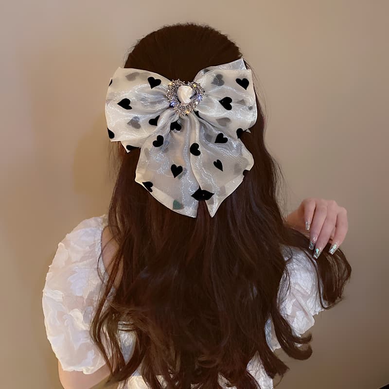 地雷系ファッション 大型ヘアピン モノクロームハート リボンヘアピン