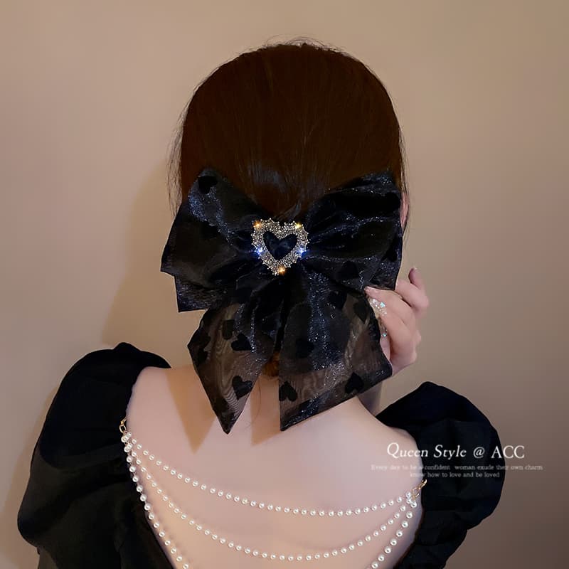 地雷系ファッション 大型ヘアピン モノクロームハート リボンヘアピン