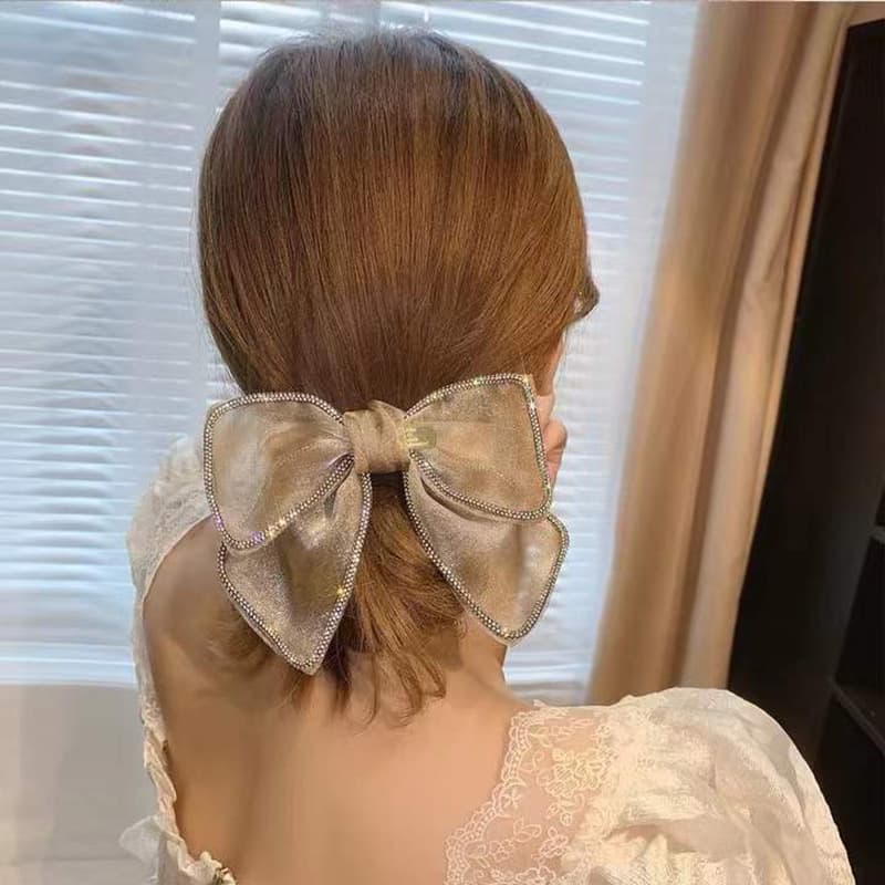 地雷系ファッション キラキラモノクローム リボンヘアピン