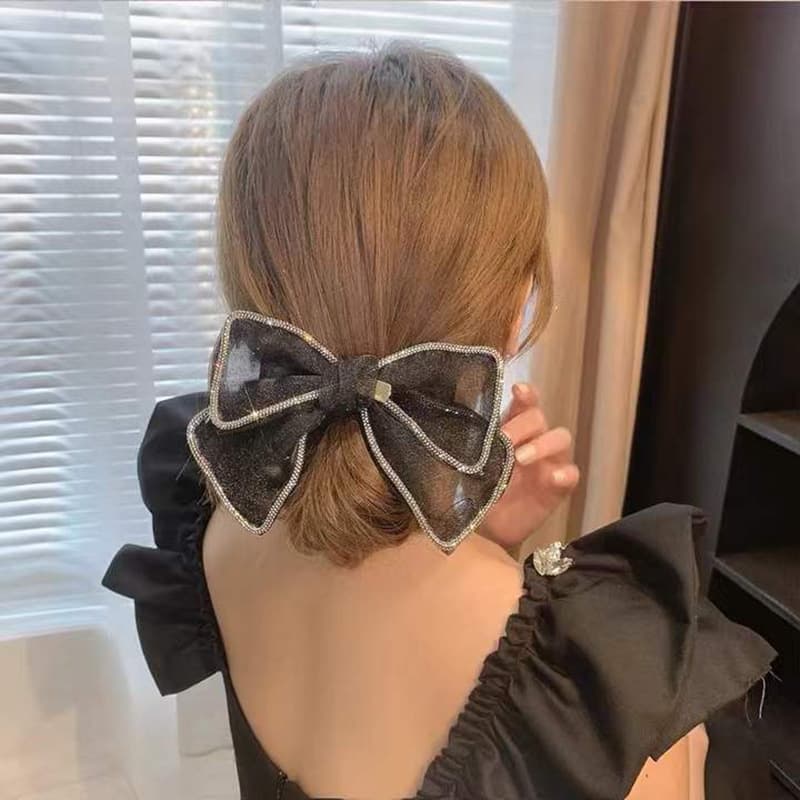 地雷系ファッション キラキラモノクローム リボンヘアピン