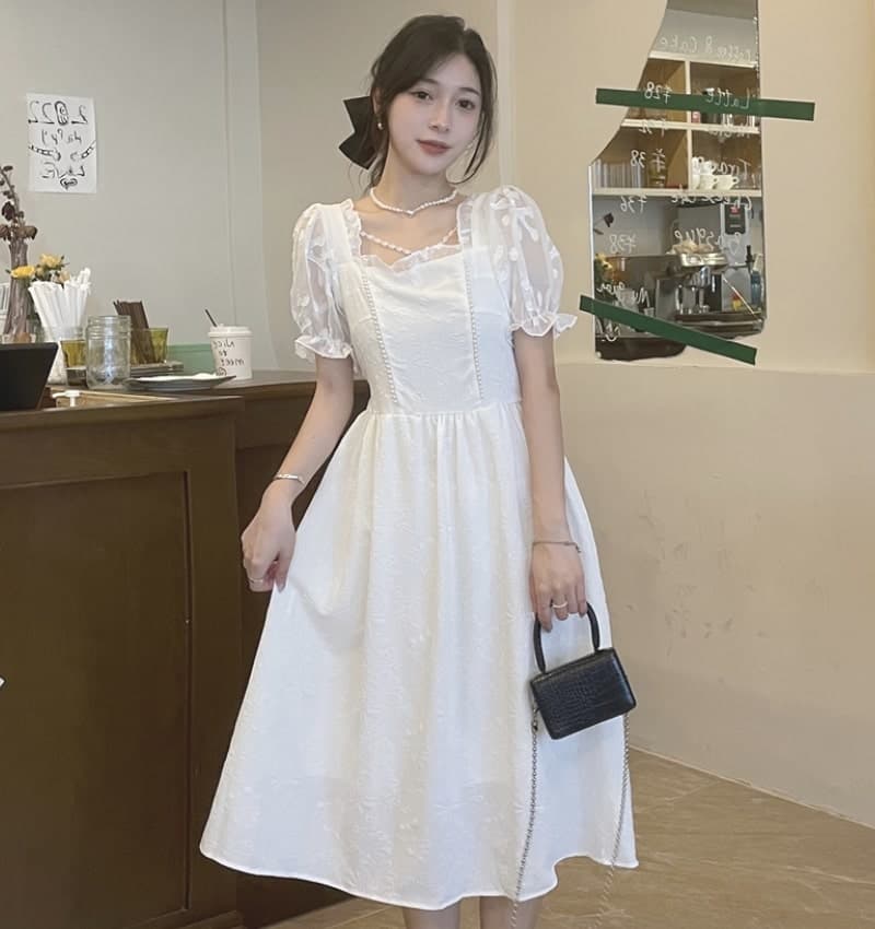 地雷系ファッション フリルスクエアネックロングワンピース