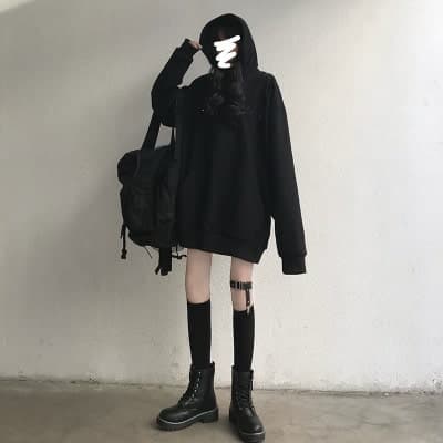 地雷系ファッション オープンショルダーパーカー