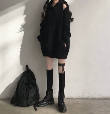 地雷系ファッション オープンショルダーパーカー