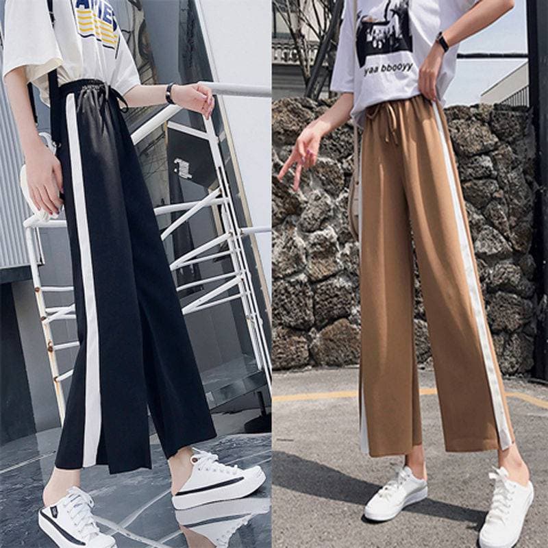 地雷系ファッション サイドライン スリット入りジャージパンツ