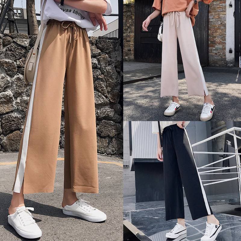 地雷系ファッション サイドライン スリット入りジャージパンツ