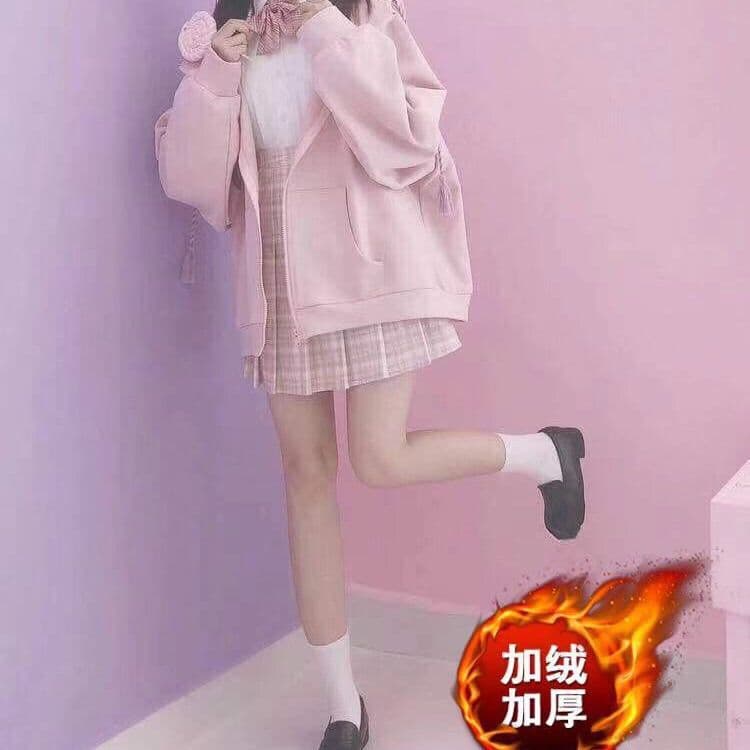 地雷系ファッション パステルラビットフードパーカー