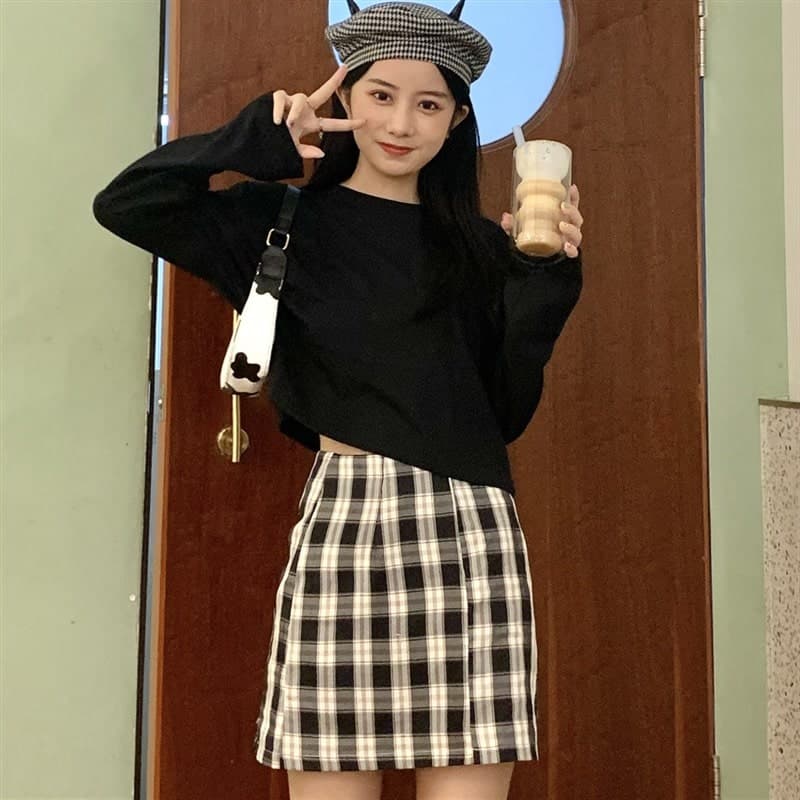 地雷系ファッション コットン素材 長袖ルーズTシャツ