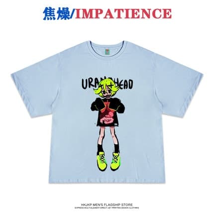 地雷系ファッション 二次元ガールのイラスト入りTシャツ