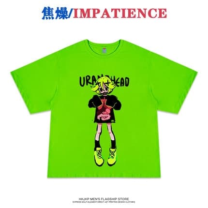 地雷系ファッション 二次元ガールのイラスト入りTシャツ