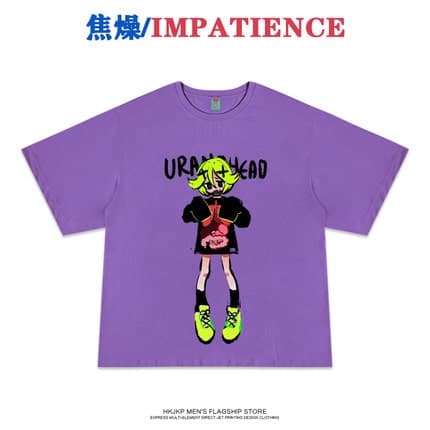 地雷系ファッション 二次元ガールのイラスト入りTシャツ