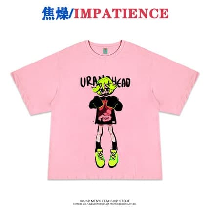 地雷系ファッション 二次元ガールのイラスト入りTシャツ