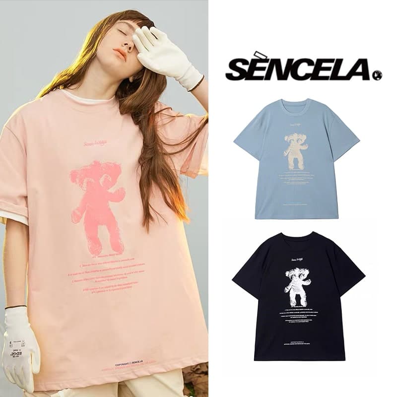 地雷系ファッション テディベア風ヒップホップTシャツ