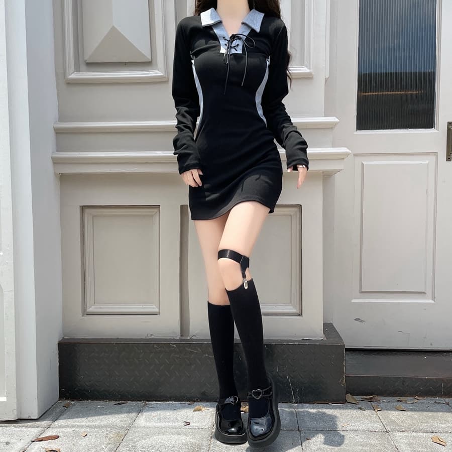 地雷系ファッション 黒色 セクシードレス