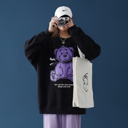 地雷系ファッション クマのイラスト ダーク系Tシャツ