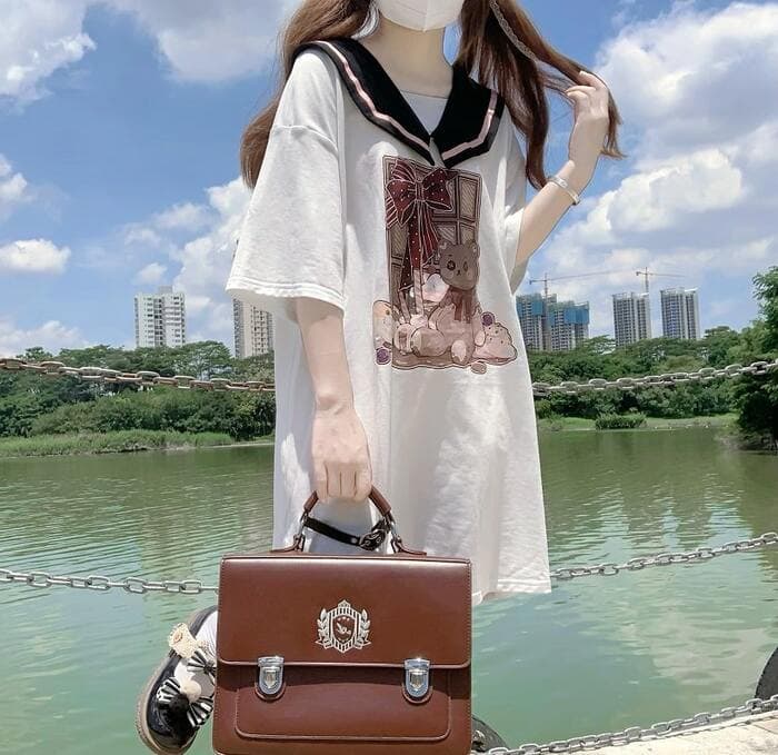 地雷系ファッション セーラー服風ロングTシャツ