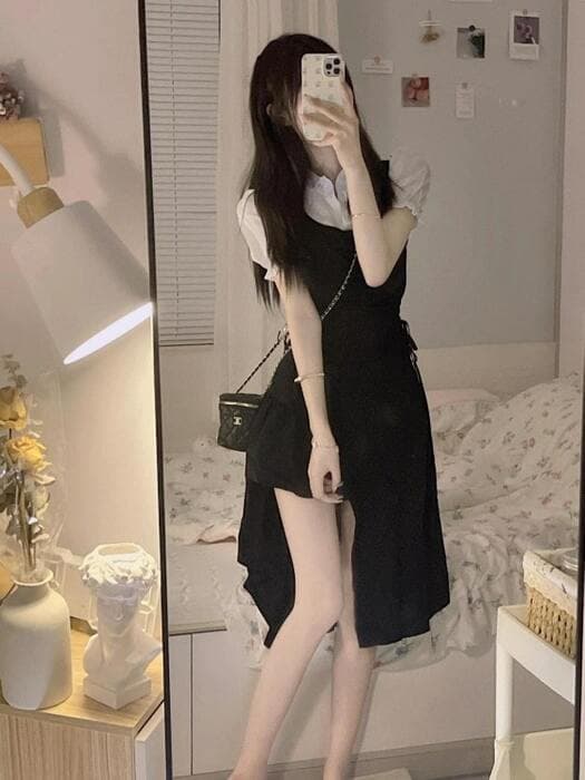 地雷系ファッション サイド編み上げアシンメトリーワンピース