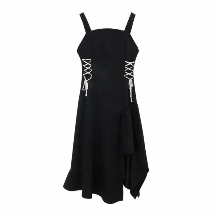 地雷系ファッション サイド編み上げアシンメトリーワンピース