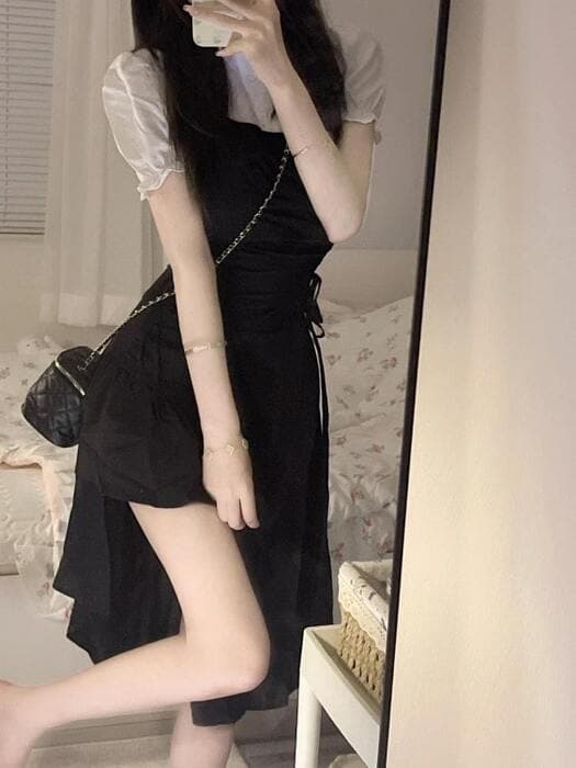 地雷系ファッション サイド編み上げアシンメトリーワンピース