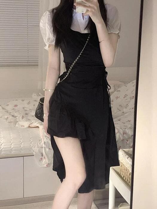 地雷系ファッション サイド編み上げアシンメトリーワンピース