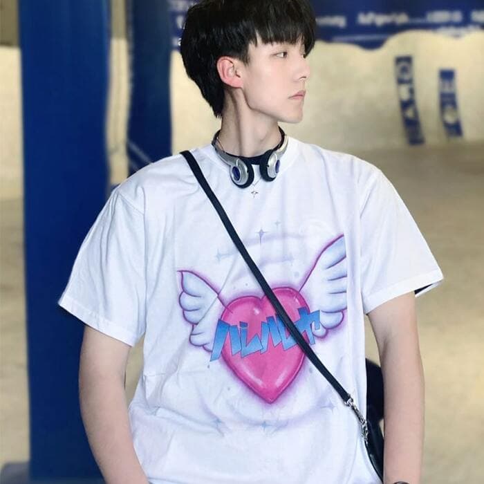 地雷系ファッション エンジェルハートプリント 半袖 Tシャツ