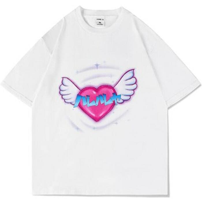 地雷系ファッション エンジェルハートプリント 半袖 Tシャツ