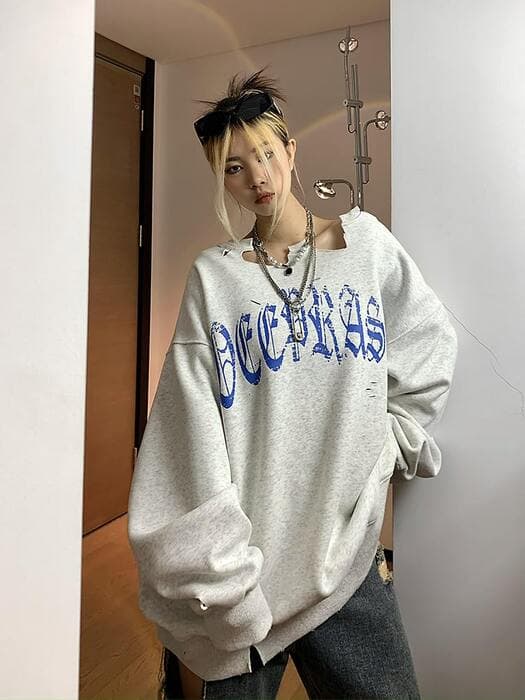 地雷系ファッション 英字プリント入り オーバーサイズ パーカー