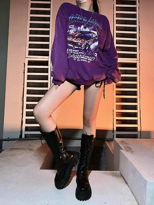 地雷系ファッション レーシングカーイラスト入り 裾絞りTシャツ