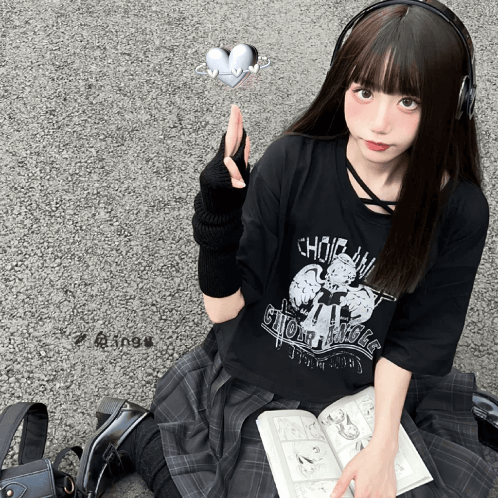 地雷系 ショート丈半袖Tシャツ