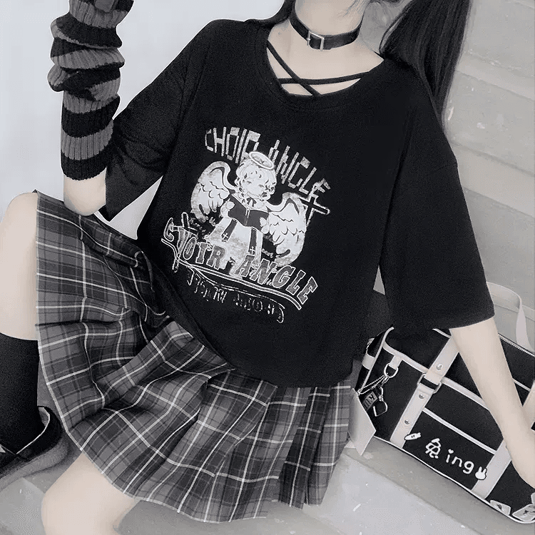 地雷系 ショート丈半袖Tシャツ