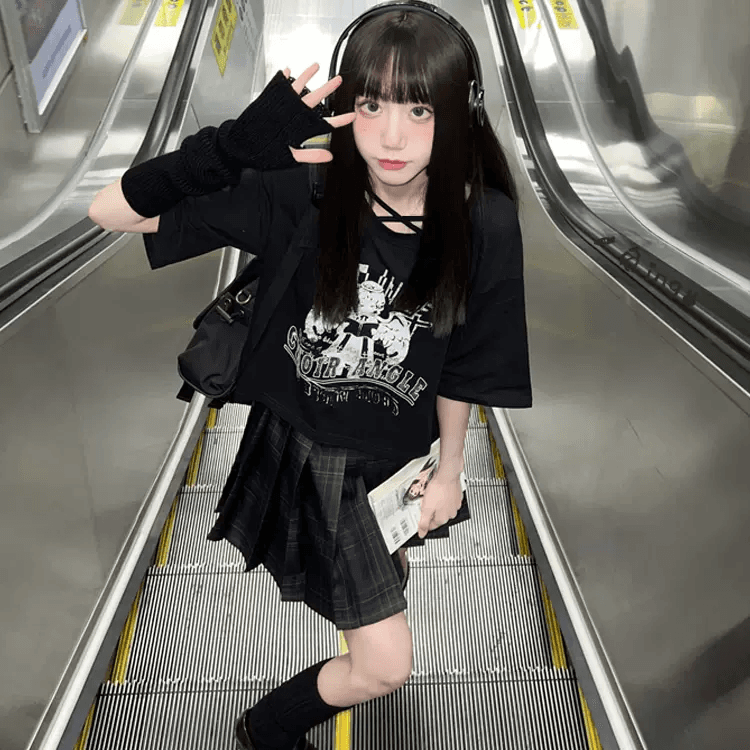 地雷系 ショート丈半袖Tシャツ