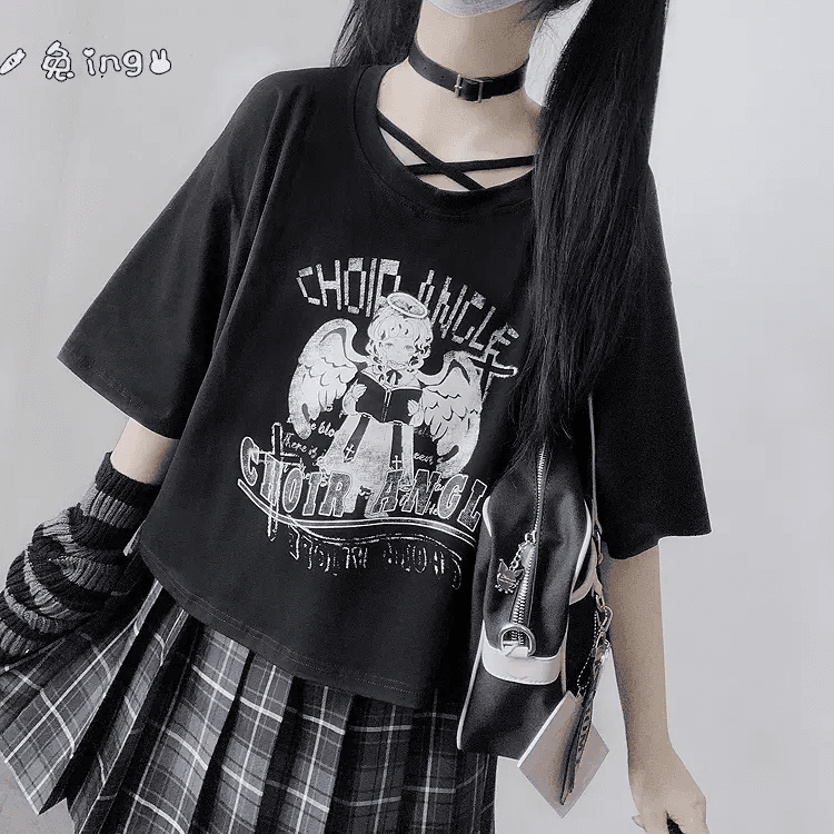 地雷系 ショート丈半袖Tシャツ