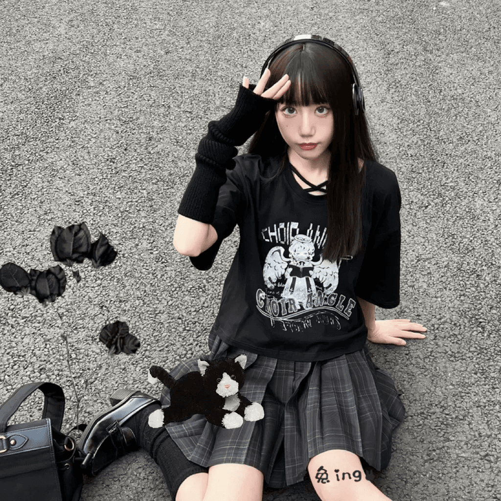 地雷系 ショート丈半袖Tシャツ