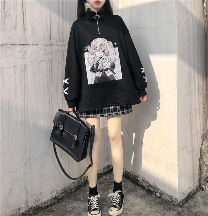 地雷系ファッション ハーフジップトレーナー