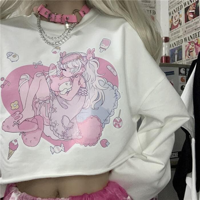 地雷系ファッション 夢かわイラスト入り長袖Tシャツ