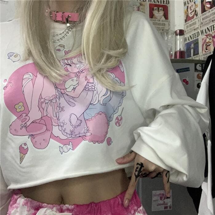 地雷系ファッション 夢かわイラスト入り長袖Tシャツ